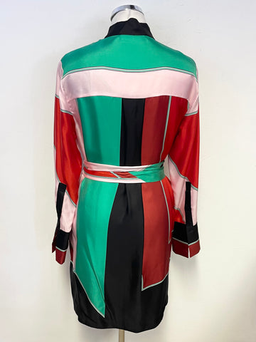 DIANE VON FURSTENBERG 100% SILK MULTI COLOURED BELTED SHIRT DRESS SIZE S