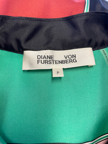 DIANE VON FURSTENBERG 100% SILK MULTI COLOURED BELTED SHIRT DRESS SIZE S