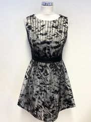 KAREN MILLEN BLACK & WHITE PRINT MESH OVERLAY FIT & FLARE SLEEVELESS DRESS SIZE 10