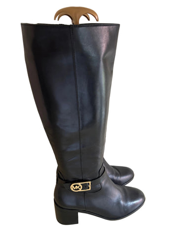 MICHAEL KORS BLACK LEATHER KNEE LENGTH BOOTS SIZE 6/39
