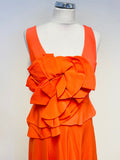 KAREN MILLEN SILK BLEND ORANGE PLEATED FRILL BODICE SPECIAL OCCASION DRESS SIZE 12