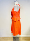 KAREN MILLEN SILK BLEND ORANGE PLEATED FRILL BODICE SPECIAL OCCASION DRESS SIZE 12