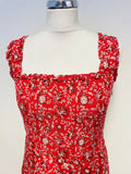 BRORA RED FLORAL PRINT COTTON & SILK SLEEVELESS MIDI LENGTH SUN DRESS SIZE 10