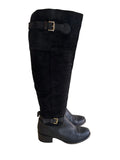 CARVELA BLACK SUEDE & LEATHER BUCKLE TRIM KNEE HIGH BOOTS SIZE 4/37