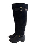 CARVELA BLACK SUEDE & LEATHER BUCKLE TRIM KNEE HIGH BOOTS SIZE 4/37