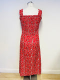 BRORA RED FLORAL PRINT COTTON & SILK SLEEVELESS MIDI LENGTH SUN DRESS SIZE 10