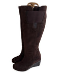 VANILLA MOON DARK BROWN SUEDE KNEE LENGTH WEDGE HEEL BOOTS SIZE 7/40