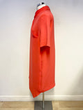 COS CORAL SHORT SLEEVE PLEATED NECKLINE DRAPE FRONT SHIFT DRESS SIZE 44 UK 16