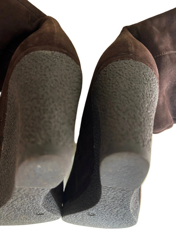 VANILLA MOON DARK BROWN SUEDE KNEE LENGTH WEDGE HEEL BOOTS SIZE 7/40