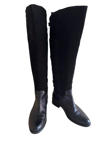 DANIEL BLACK SUEDE & LEATHER GOLD METAL STRAP TRIM KNEE LENGTH BOOTS  SIZE 6/39