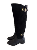 DANIEL BLACK SUEDE & LEATHER GOLD METAL STRAP TRIM KNEE LENGTH BOOTS  SIZE 6/39