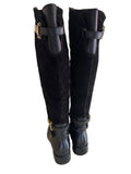 DANIEL BLACK SUEDE & LEATHER GOLD METAL STRAP TRIM KNEE LENGTH BOOTS  SIZE 6/39