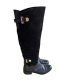 DANIEL BLACK SUEDE & LEATHER GOLD METAL STRAP TRIM KNEE LENGTH BOOTS  SIZE 6/39