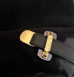 DANIEL BLACK SUEDE & LEATHER GOLD METAL STRAP TRIM KNEE LENGTH BOOTS  SIZE 6/39