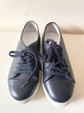 HOBBS NAVY BLUE LEATHER LACE UP PLIMSOLS SIZE 4/37
