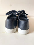 HOBBS NAVY BLUE LEATHER LACE UP PLIMSOLS SIZE 4/37