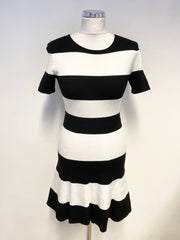 BCBGMAXAZRIA BLACK & WHITE STRIPE SHORT SLEEVE FINE KNIT DRESS SIZE S