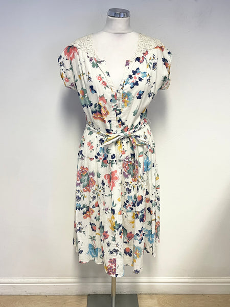 BRAND NEW MONSOON IVORY & MULTI COLOURED FLORAL PRINT TIERED FIT & FLARE DRESS SIZE 16