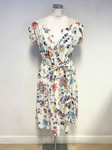 BRAND NEW MONSOON IVORY & MULTI COLOURED FLORAL PRINT TIERED FIT & FLARE DRESS SIZE 16