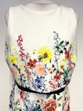 COAST IVORY & MULTI COLOURED FLORAL PRINT SLEEVELESS PENCIL DRESS SIZE 16