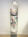 COAST IVORY & MULTI COLOURED FLORAL PRINT SLEEVELESS PENCIL DRESS SIZE 16