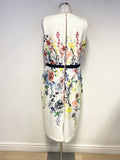 COAST IVORY & MULTI COLOURED FLORAL PRINT SLEEVELESS PENCIL DRESS SIZE 16