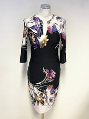 JOSEPH RIBKOFF BLACK FLORAL PRINT HALF SLEEVE PENCIL DRESS SIZE 10