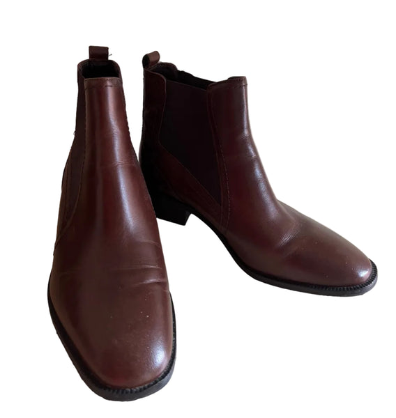 MARKS & SPENCER CHOCOLATE BROWN LEATHER ANKLE BOOTS SIZE 4/37 WIDE FIT