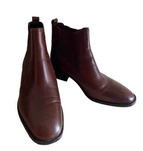 MARKS & SPENCER CHOCOLATE BROWN LEATHER ANKLE BOOTS SIZE 4/37 WIDE FIT