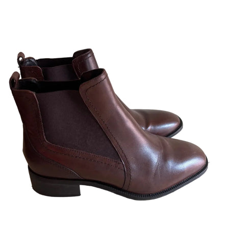 MARKS & SPENCER CHOCOLATE BROWN LEATHER ANKLE BOOTS SIZE 4/37 WIDE FIT