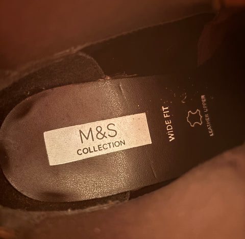 MARKS & SPENCER CHOCOLATE BROWN LEATHER ANKLE BOOTS SIZE 4/37 WIDE FIT