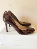 LK BENNETT STILA TORTOISE SHELL PATENT LEATHER HEELS AND MATCHING CLUTCH BAG SIZE 6/39
