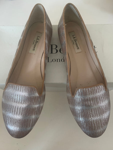 LK BENNETT TAN & SILVER LEATHER FLATS SIZE 5/38