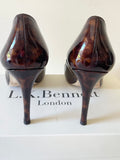 LK BENNETT STILA TORTOISE SHELL PATENT LEATHER HEELS AND MATCHING CLUTCH BAG SIZE 6/39