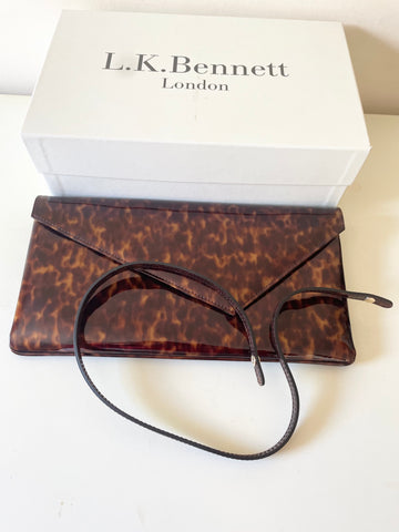 LK BENNETT STILA TORTOISE SHELL PATENT LEATHER HEELS AND MATCHING CLUTCH BAG SIZE 6/39