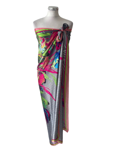 MALISSA J MULTI COLOURED PATTERNED SATIN SARONG/ COVER UP/ SCARF
