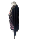 TED BAKER ANTHYA PEACH BLOSSOM PRINT FRONT BLACK JUMPER SIZE 3 UK 12/14