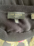 TED BAKER ANTHYA PEACH BLOSSOM PRINT FRONT BLACK JUMPER SIZE 3 UK 12/14