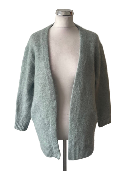 ACNE STUDIOS RAYA MOHAIR BLEND DUCK EGG EDGE TO EDGE CARDIGAN  SIZE S