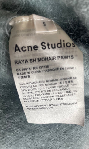 ACNE STUDIOS RAYA MOHAIR BLEND DUCK EGG EDGE TO EDGE CARDIGAN  SIZE S