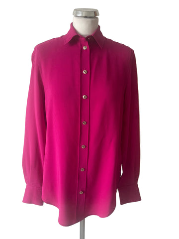 JOSEPH 100% SILK CERISE PINK LONG SLEEVED SHIRT SIZE 34 UK 8