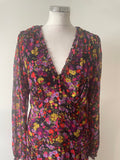 JIGSAW MULTI COLOURED FLORAL PRINT LONG SLEEVED MAXI DRESS SIZE 14