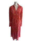 ICHI CORAL & TAN & PRINT BUTTON UP LONG SLEEVED MIDI DRESS SIZE 40 UK 12