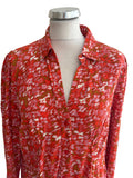 ICHI CORAL & TAN & PRINT BUTTON UP LONG SLEEVED MIDI DRESS SIZE 40 UK 12