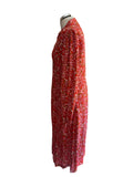 ICHI CORAL & TAN & PRINT BUTTON UP LONG SLEEVED MIDI DRESS SIZE 40 UK 12