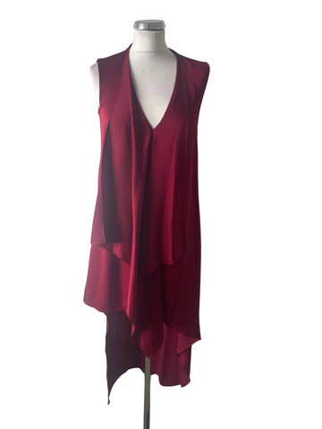 BCBGMAXAZRIA DEEP WINE SLEEVELESS DRAPE FRONT LONG REAR OCCASION DRESS SIZE XXS