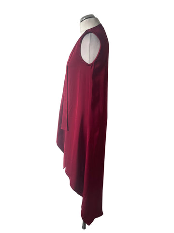 BCBGMAXAZRIA DEEP WINE SLEEVELESS DRAPE FRONT LONG REAR OCCASION DRESS SIZE XXS