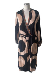 BRAND NEW IVI COLLECTION BLACK CIRCLE PRINT TIE WAIST WRAP STYLE DRESS SIZE 40 UK 14