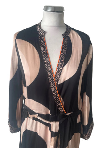 BRAND NEW IVI COLLECTION BLACK CIRCLE PRINT TIE WAIST WRAP STYLE DRESS SIZE 34 UK 8