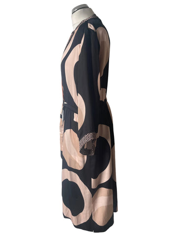 BRAND NEW IVI COLLECTION BLACK CIRCLE PRINT TIE WAIST WRAP STYLE DRESS SIZE 34 UK 8